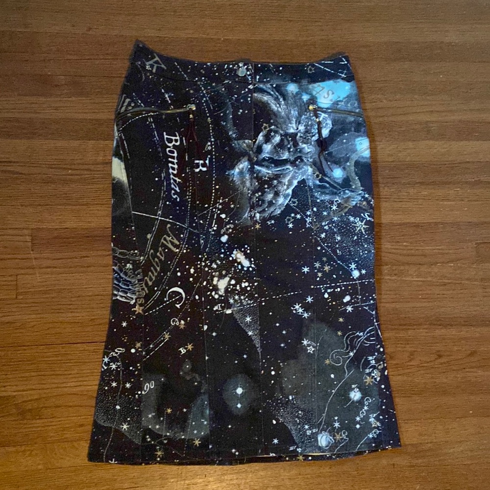 Roberto Cavalli Brown & Gold Celestial Astrology Skirt